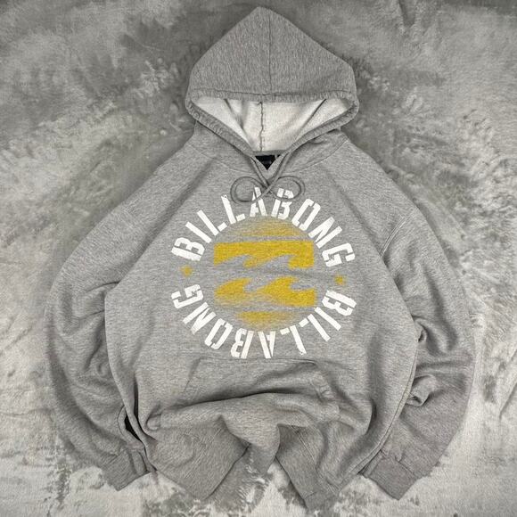 Vintage Y2K Billabong Light Grey Big Logo Print Surf Graphic Pullover Hoodie L - Picture 1 of 6